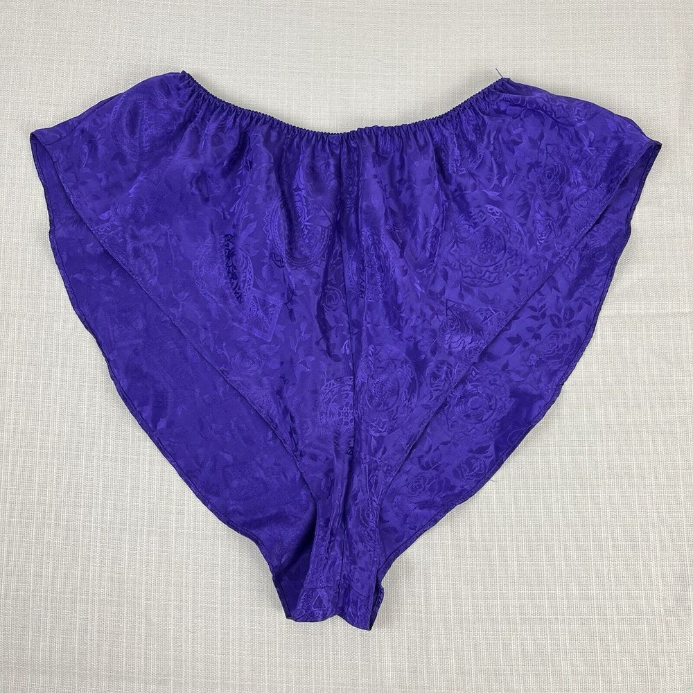 Vintage 90s Victoria's‎ Secret Shorts Panties Purple Jacquard Rose Satin Medium